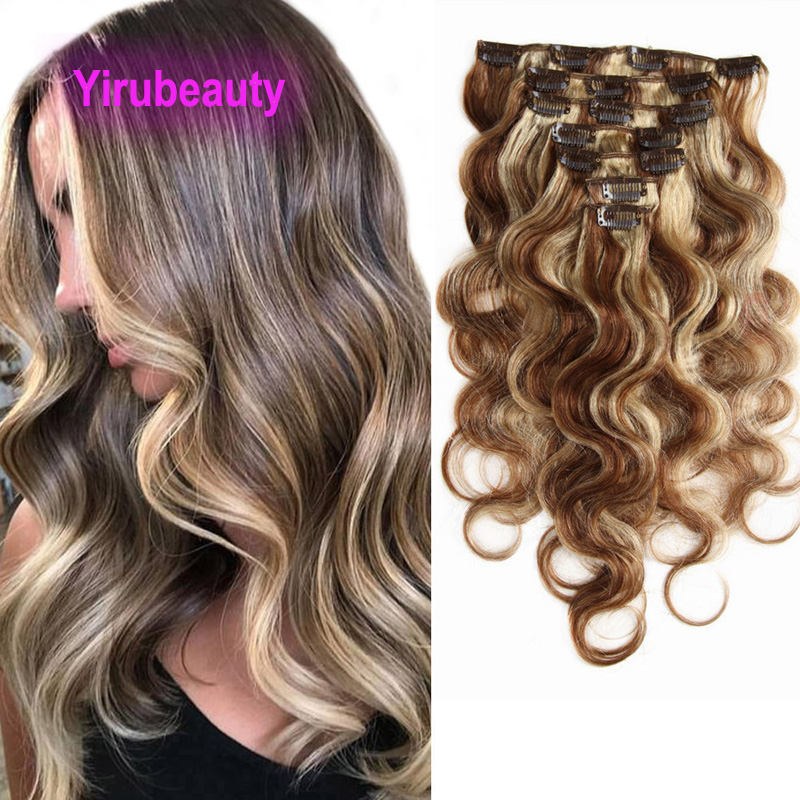 Yirubeauty 120g 70g Malaysian Body Wave Clip In Hair Extensions 10-30inch 4/613 100% Human Hair Piano Color