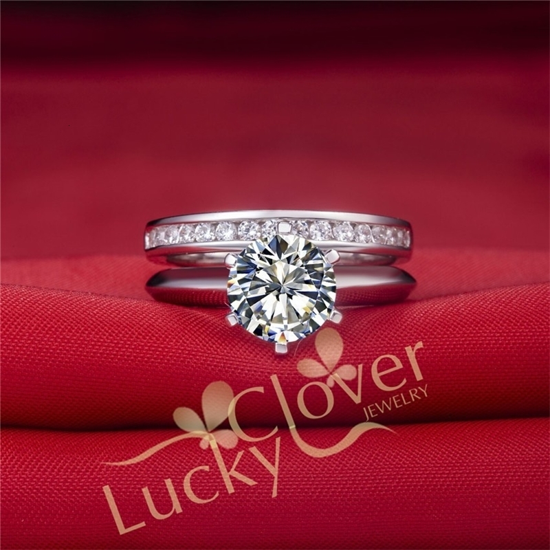 Wedding Rings TRS02 Wax setting 3 Carat NSCD Synthetic Gem wedding ring set bridal set engagement ring set for women With packing 230713