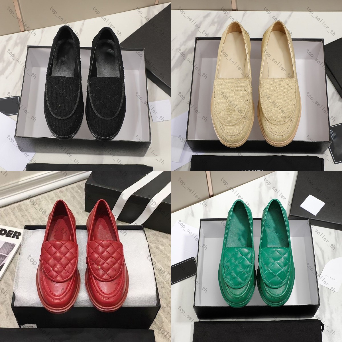 Designer Casual Shoes Women Loafers Cotton Fabric Mule Outdoor Shoe Patent Leather Slide Chunky Sneaker With Box