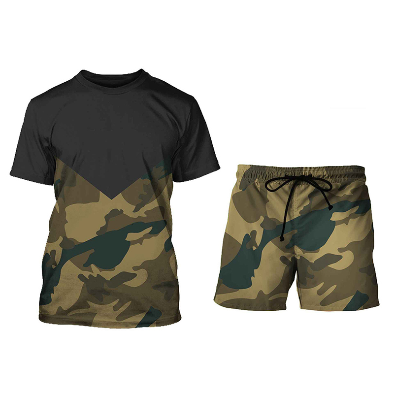 Mens Tracksuits Mens Casual 2pcs Set Camouflage Army Green Short Sleeve Tshirt masculina Loose Tactical Tees Shorts Pants Tracksuit Set S6XL 230713