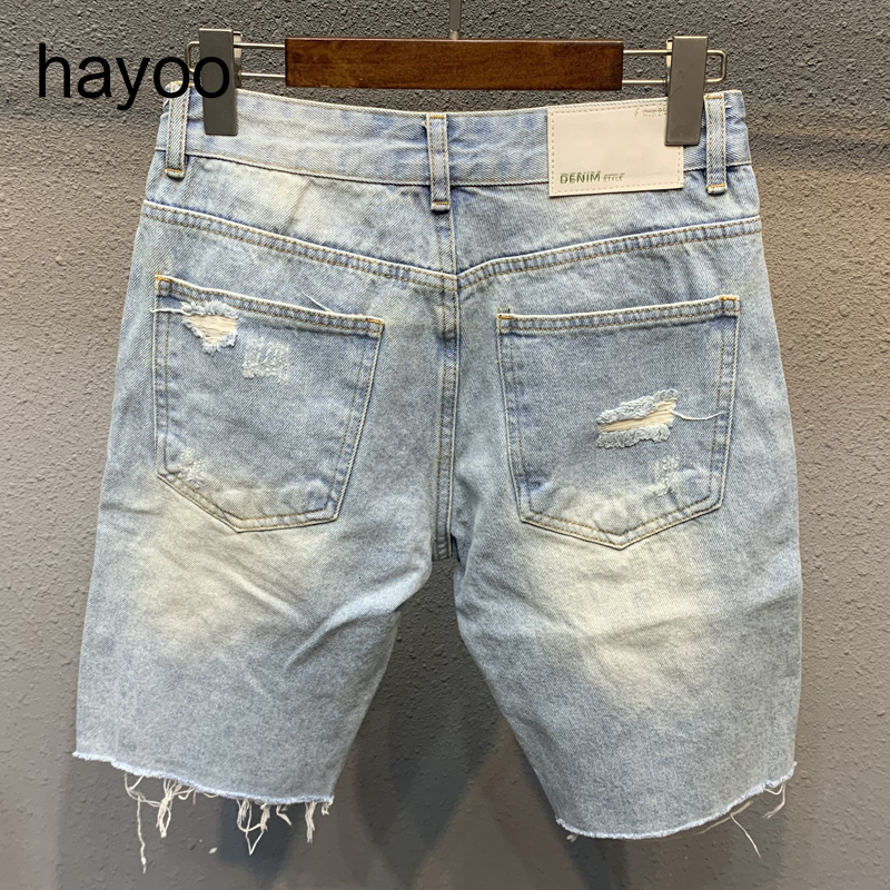 Men's Jeans Ripped denim shorts men's light blue fifth pants trendy allmatch loose woolen split stitching short jeans 230714