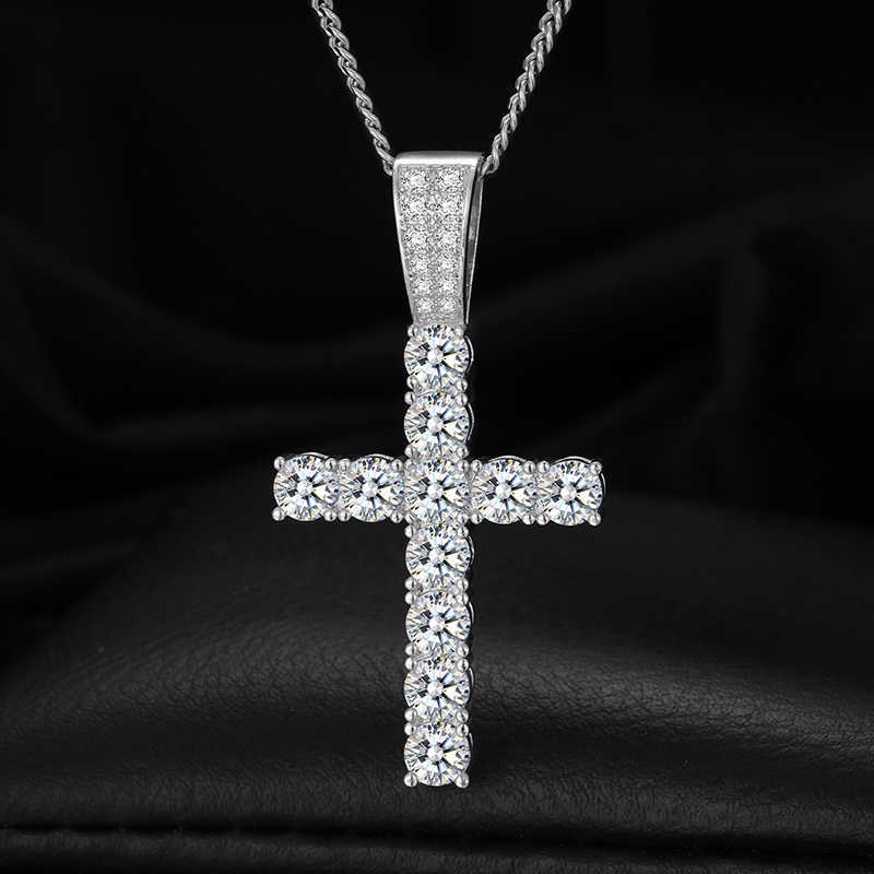 Pendant Necklaces Fine Jewelry 925 Sterling Silver Pass Diamond Tester 5mm VVS Moissanite Classic Cross Pendant Necklace For Men Women