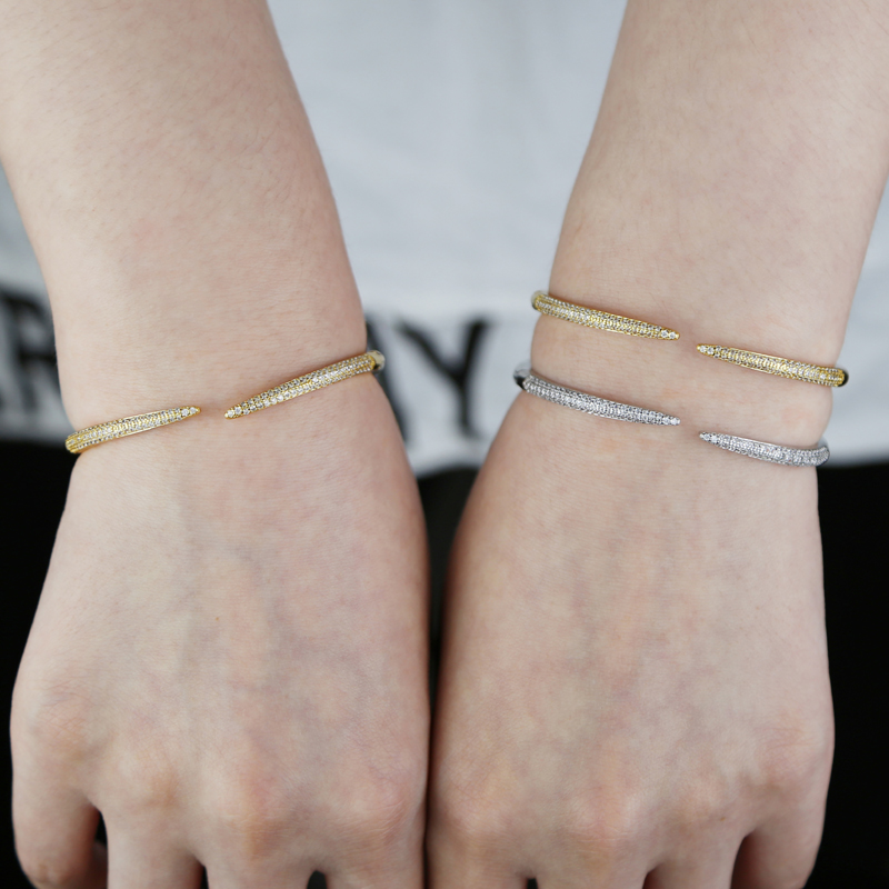 free shipping gold silver color classic open zircon Bracelet Women Men hip hop Iced Out Bling Cubic Zirconia Couple Jewelry Gift