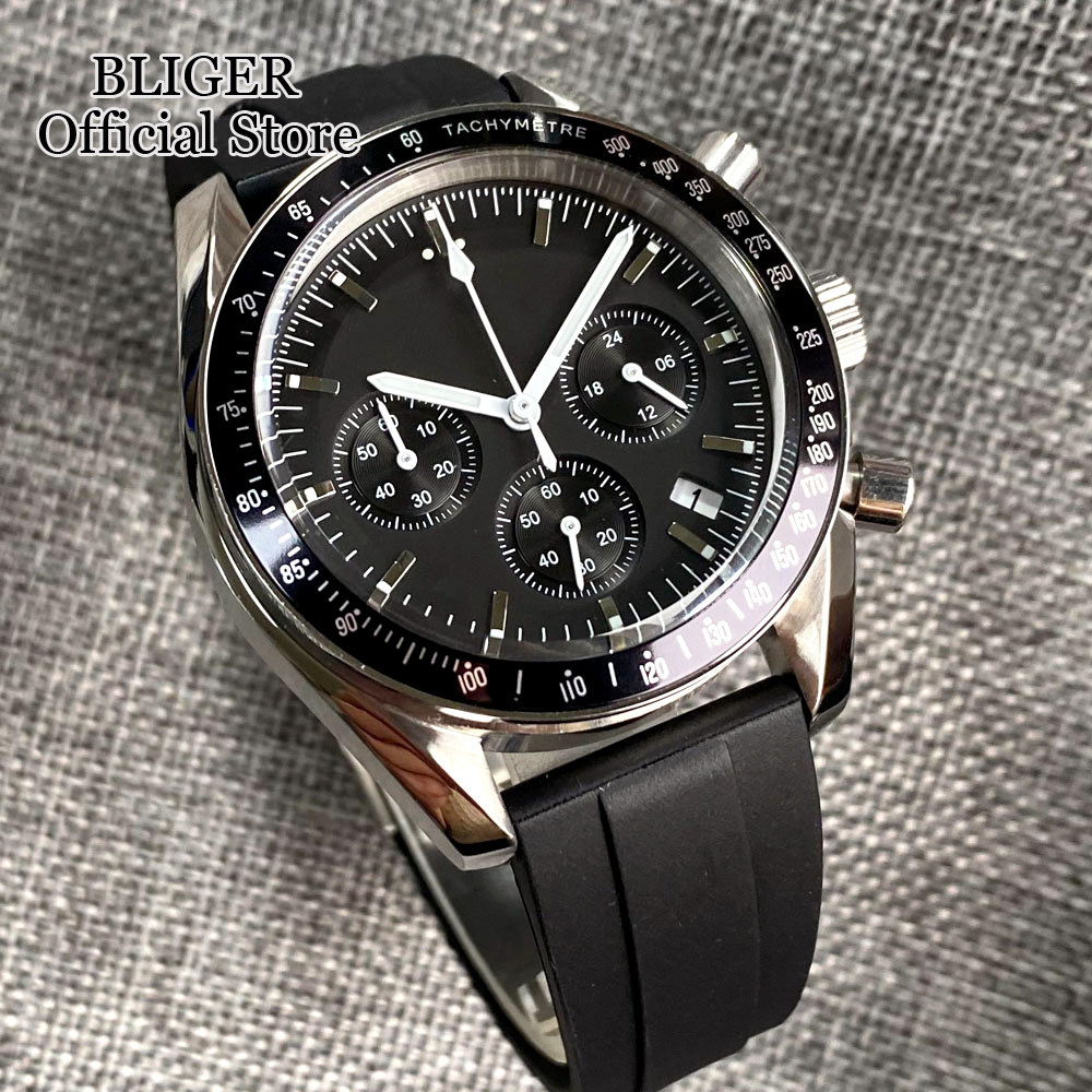 Other Watches Sport 40mm Chronograph Multifunction Quartz Watch Men VK63 Movement Black White Dial Stainless Steel Strap Montre homme 230714