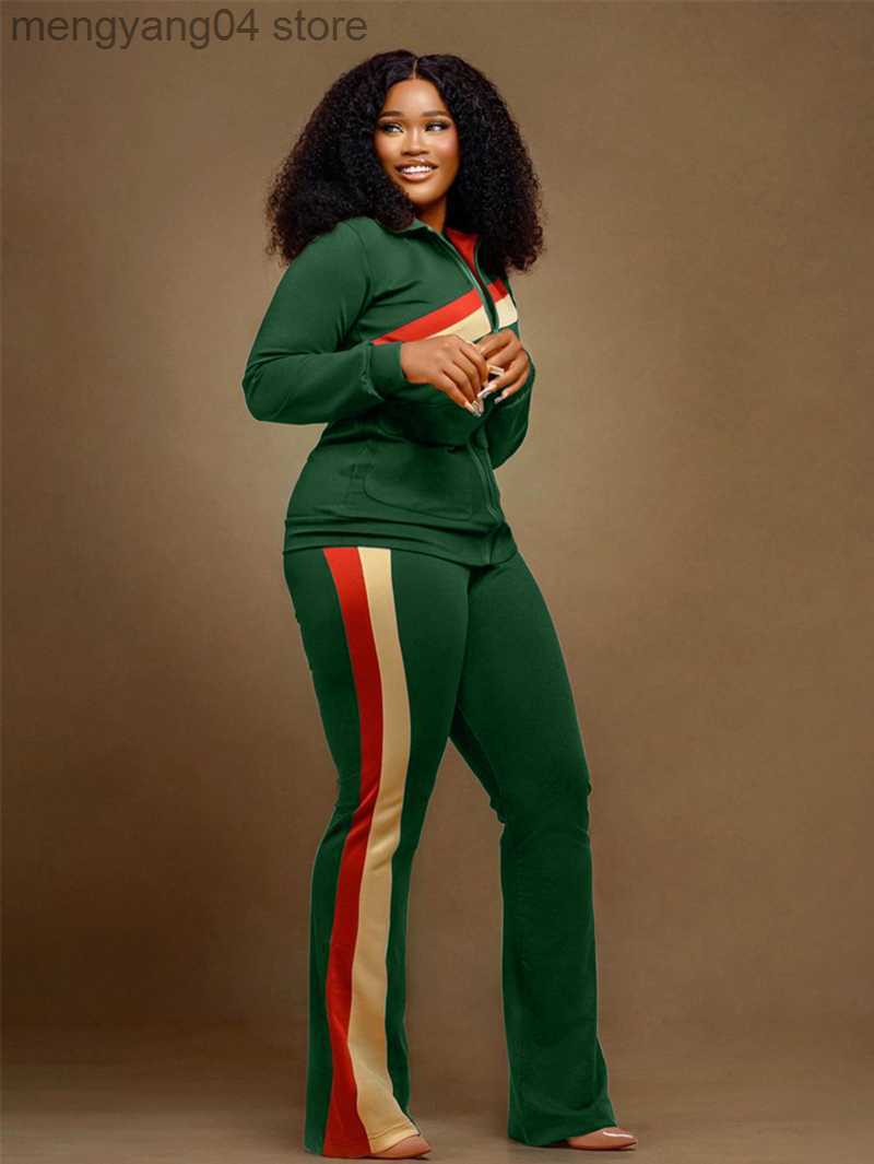 Women's Two Piece Pants Casual Tracksuit Women Two 2 Piece Set Outfits Autumn Clothing Zip Up Patchwork Top and Pants Suit Streetwear Woman Match