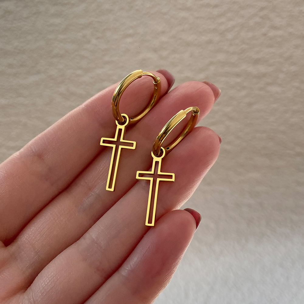Stud Stainless Steel Earrings Gothic Cross Plated Hoops Trend Charm For Women Jewelry Gifts 230714