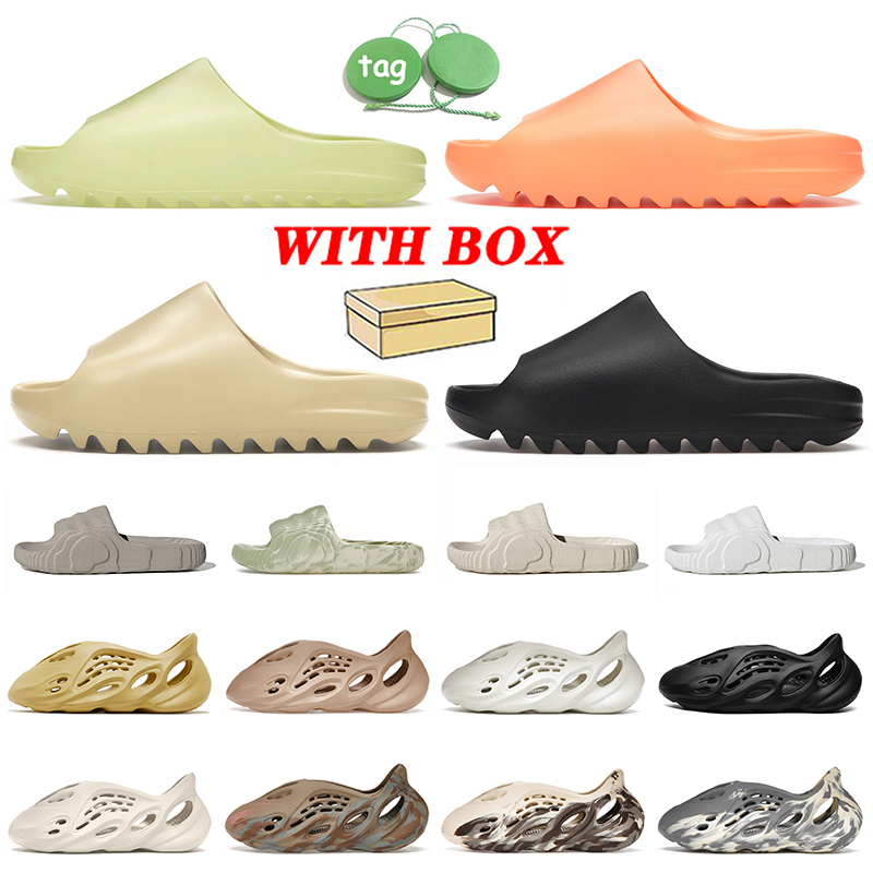 With Box Designer Slides Kanyes Slippers Glow Green Onyx Desert Sand Enflame Orange Foam Runner Sandals Sliders Mist Ararat Ochre Runners Mens Women Shoes Loafers