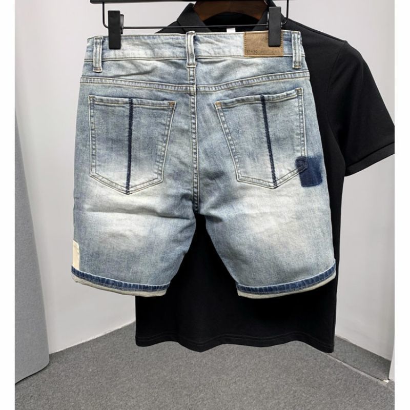Men's Jeans Ripped denim shorts men's light blue fifth pants trendy allmatch loose woolen split stitching short jeans 230714