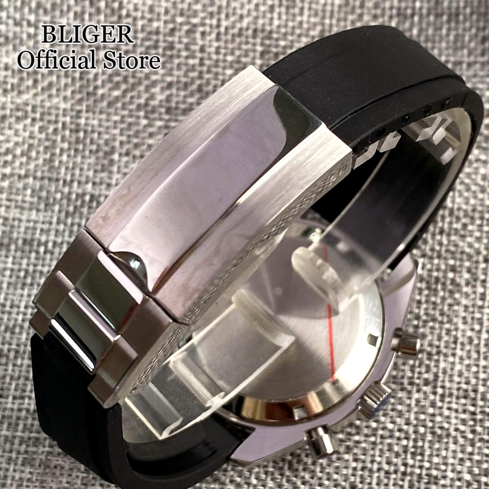 Other Watches Sport 40mm Chronograph Multifunction Quartz Watch Men VK63 Movement Black White Dial Stainless Steel Strap Montre homme 230714