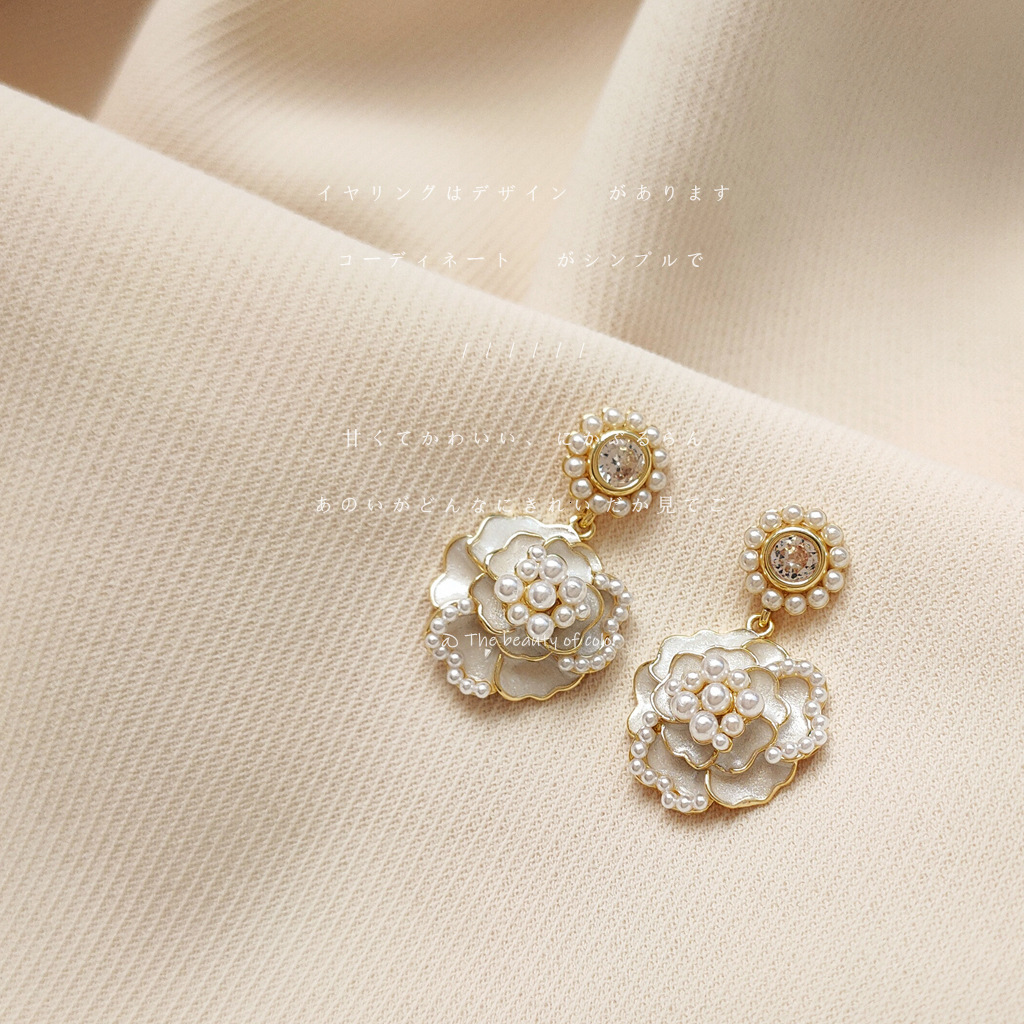 Stud 925 Silver Needle Camellia Pearl Earrings East Gate Super Fairy Premium 230714