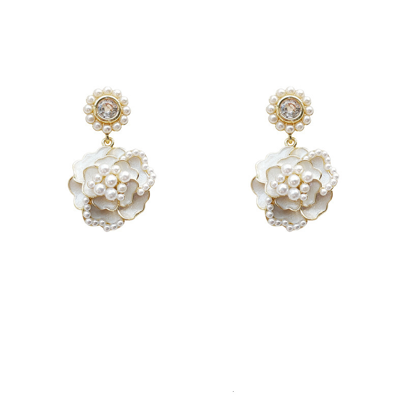 Stud 925 Silver Needle Camellia Pearl Earrings East Gate Super Fairy Premium 230714