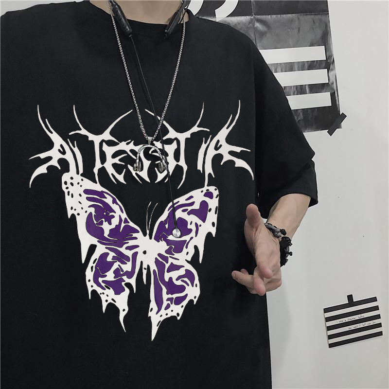Mens Tank Tops T Shirt Punk Butterfly Harajuku Dark Men Oversized Swag Unisex Short Sleeve Hip Hop Gothic Male Tshirts 230713