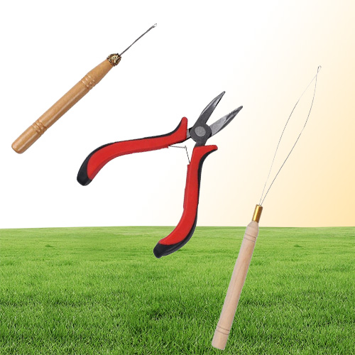 3 In 1 Feather Hair Extension Tool Kits Pliers Loop Hook Needles for Micro Ring Beads Extensions