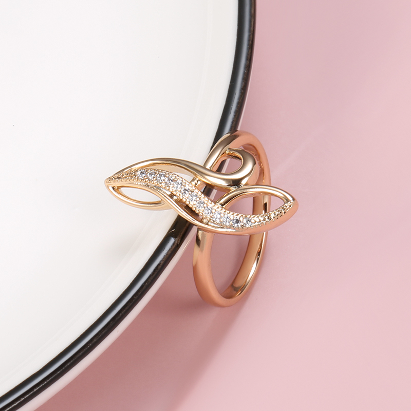 Wedding Rings Elegant Geometric Texture Natural White Zircon For Women 585 Gold Party Personality Fashion Fine Jewelry 230714