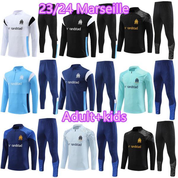 23/24 Marseilles adult and kids Soccer trascksuit 2023/2024 KAMARA ALEXIS Men Football Training Suit Olympique de Marseilles Survetement