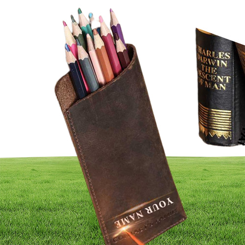 Luxury Genuine Leather Pen Holder Vintage Fountain Ballpoint Pen Bag Portable Double Case Cute Pencil Pouch Office Bag Gift8591293