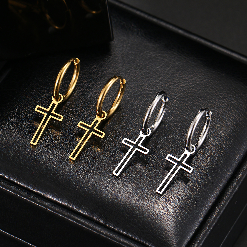 Stud Stainless Steel Earrings Gothic Cross Plated Hoops Trend Charm For Women Jewelry Gifts 230714