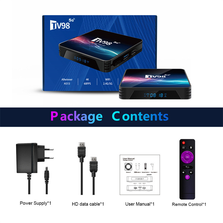 TV Box Android 12.1 TV98 Allwinner H313 Quad Core V11 1G/8G 2G/16G 2.4G/5G Dual WIFI H.265 UHD 4K Smart Media Player Set-top Digital Television