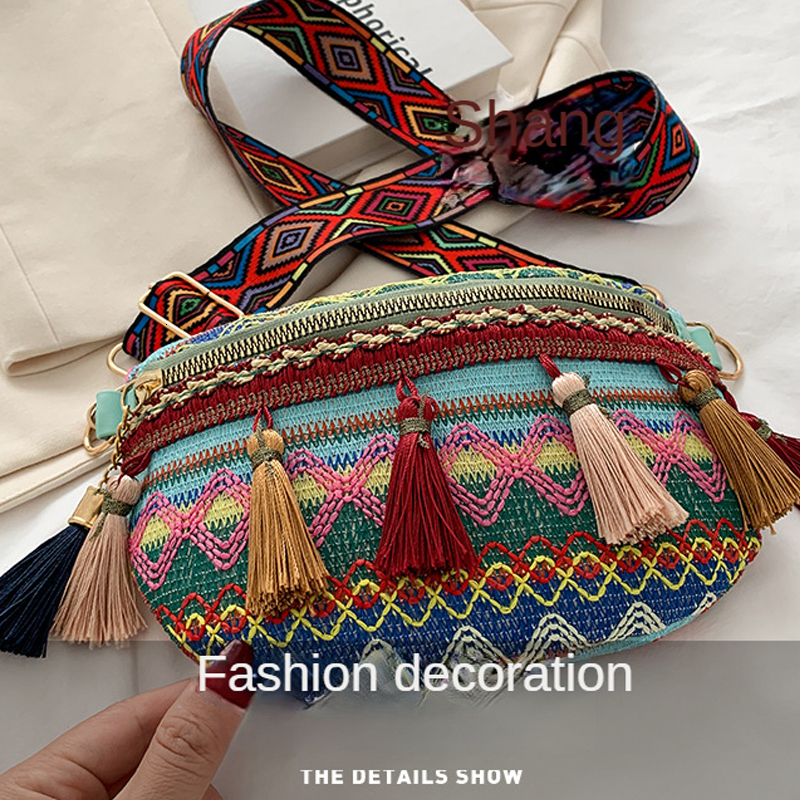 Waist Bags Women Folk Style with Adjustable Strap Variegated Color Fanny Pack Fringe Decor Pochete Feminina Rionera Belt 230713