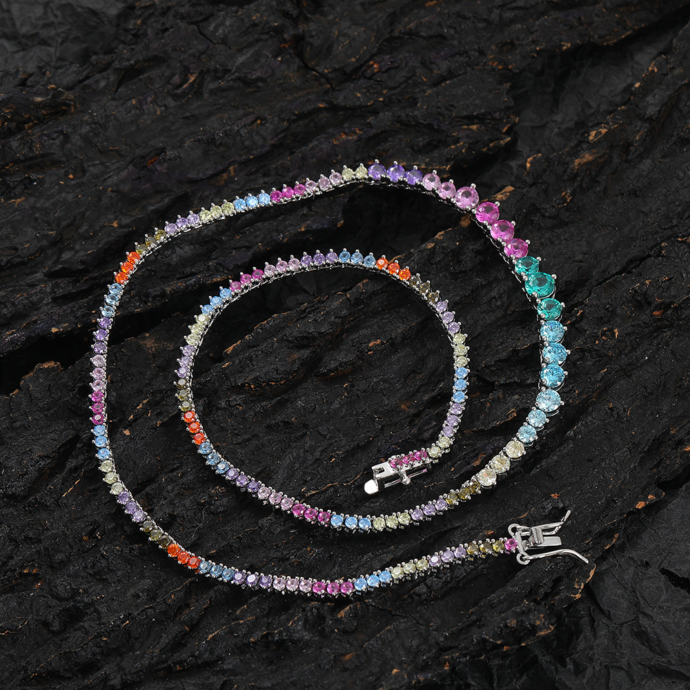 Hip Hop Colorful 5A Zircons Tennis Chain Necklace Men Women Collar Choker Jewelry