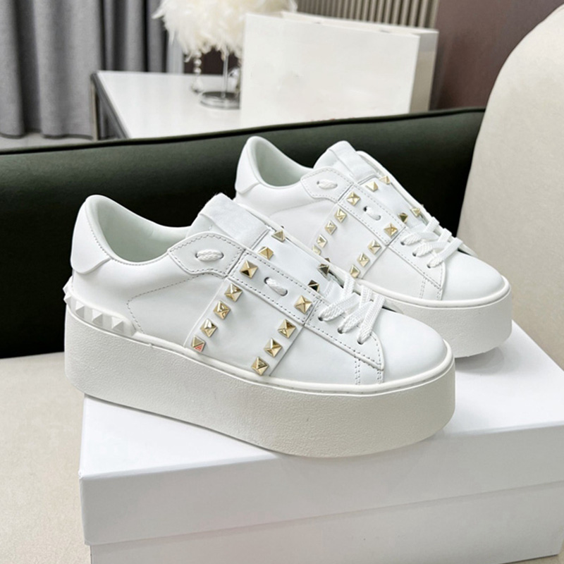 Stud Flatform Sneaker Band With Studs Shoes For Women White Leather Platform Spike Sneakers Thick Bottom Spikes Trainers Fashion Casual