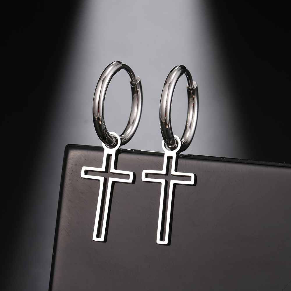 Stud Stainless Steel Earrings Gothic Cross Plated Hoops Trend Charm For Women Jewelry Gifts 230714