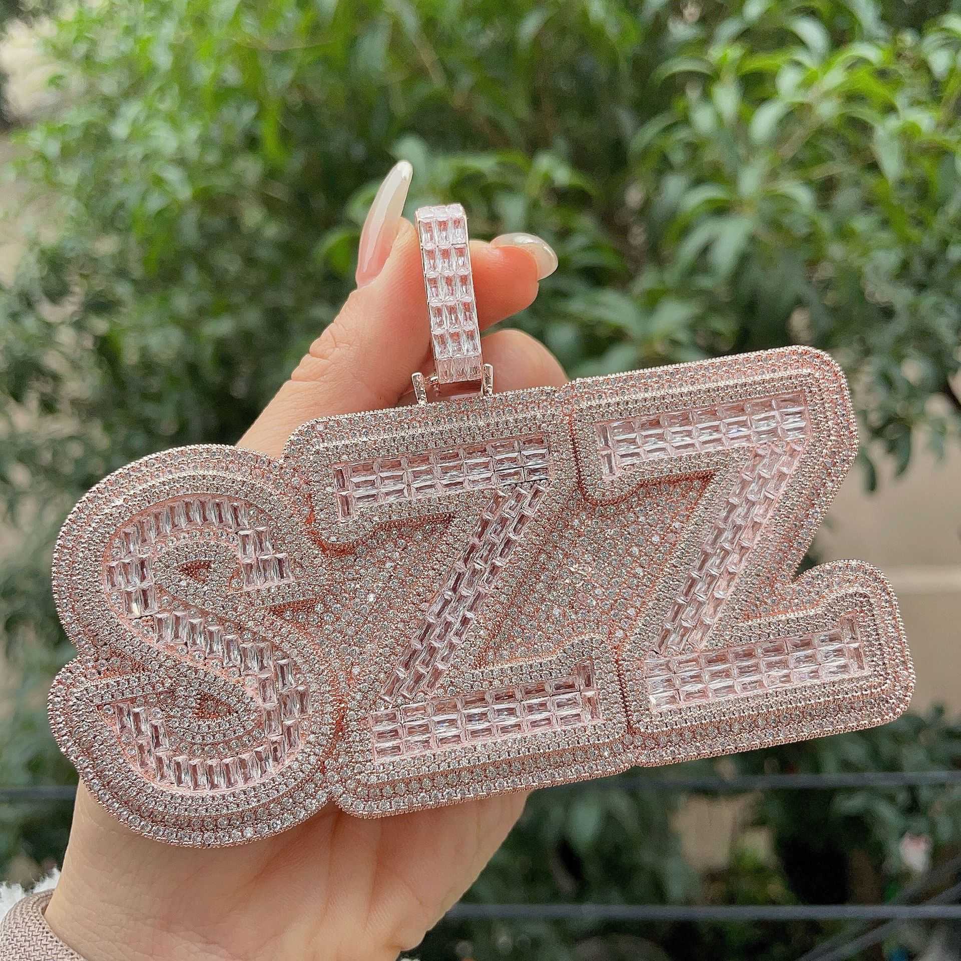 Hip Hop Necklace for Men's Customized Alphanumeric Brass Zircon Plated True Gold Trend Personalized Extra Large Pendant