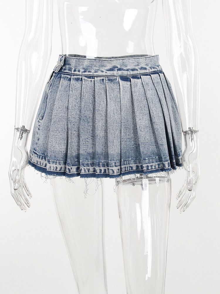 Women s Jumpsuits Rompers Weird Puss Pleated Denim Skirt Summer Trend Vintage Y2K 2023 Fashion Wild Streetwear Casual Hipster A Line Skirt Bottoms 230