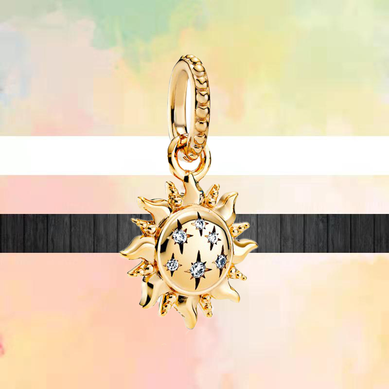 925 Silver Charm Golden Star Moon Crown Safety Chain Pendant Bead Dangle Fashion Charms Set Pendant DIY Fine Beads Jewelry