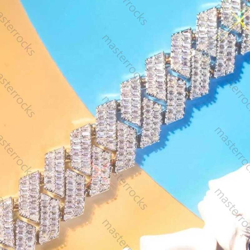 Pendant Necklaces Fancy Iced Out Emerald Cut 20 mm Moissanite Cuban Link Chain Sterling Silver 925 Cuban Link Chain