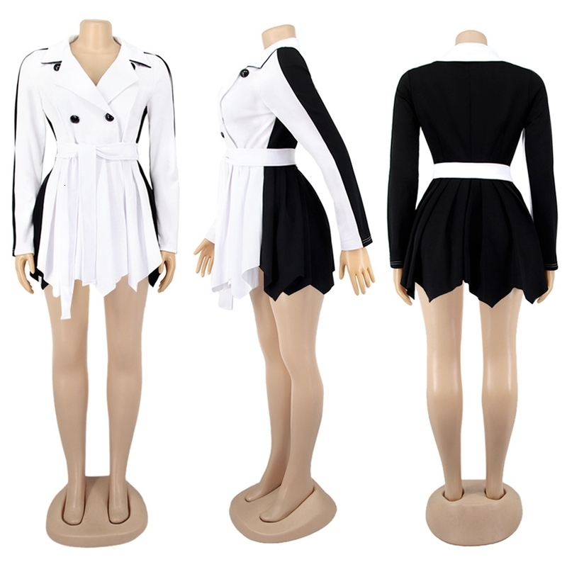 Urban Sexy Dresses White Blazer Dres Autumn Winter Long Sleeve Elegant A Line Short Pleated Mini with Belt Night Club Party 230713