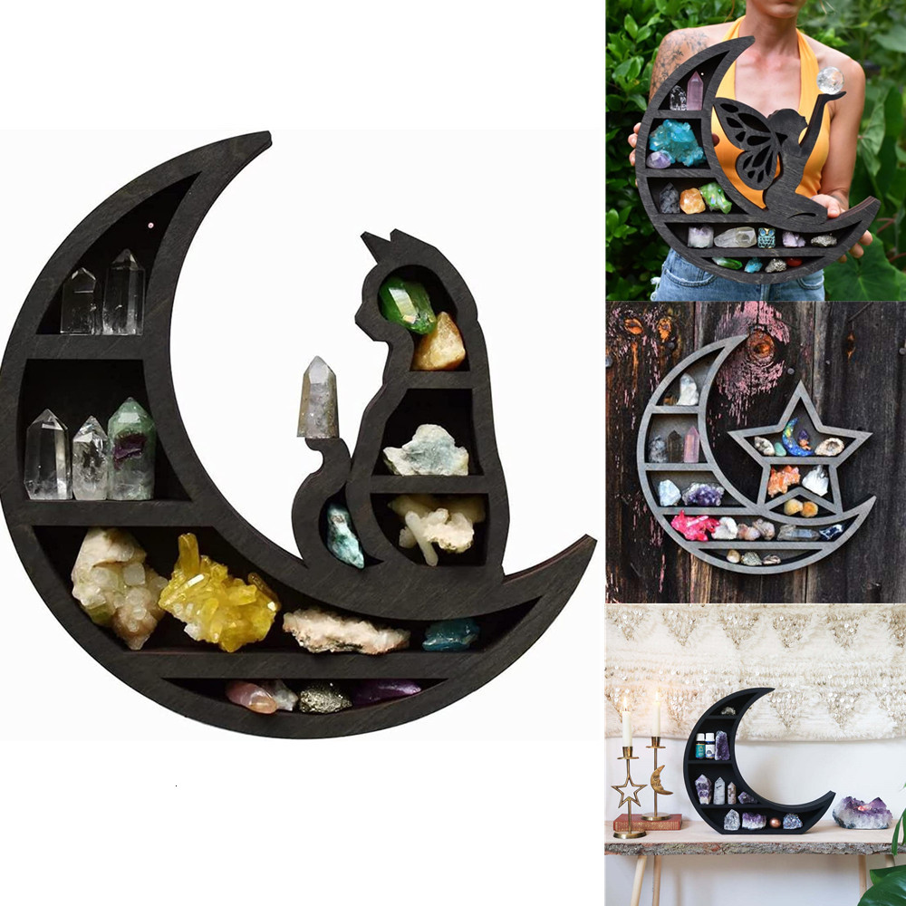 Novelty Items 1pcs Moon Cat Elf Crystal Rack Small Ornaments Shelf Model Storage Stone Home Wall Decorations 230713