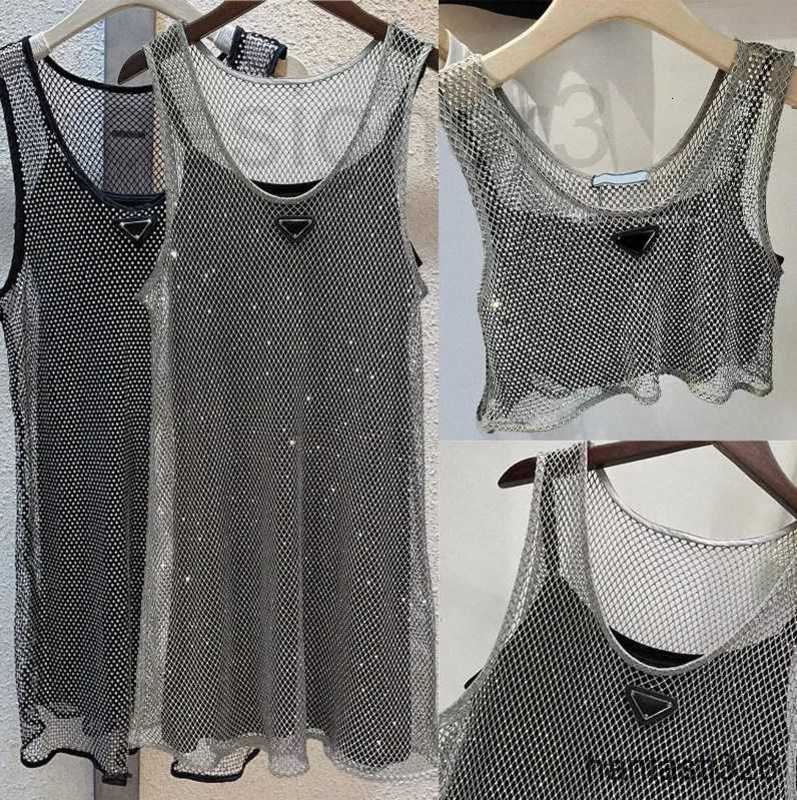 Casual Dresses Designer Sleeveless Womens Hollowed Black Satin Sling Rhinestone Shiny Hollow Vest 2pcs Set Denim Bra Tops Size S-L