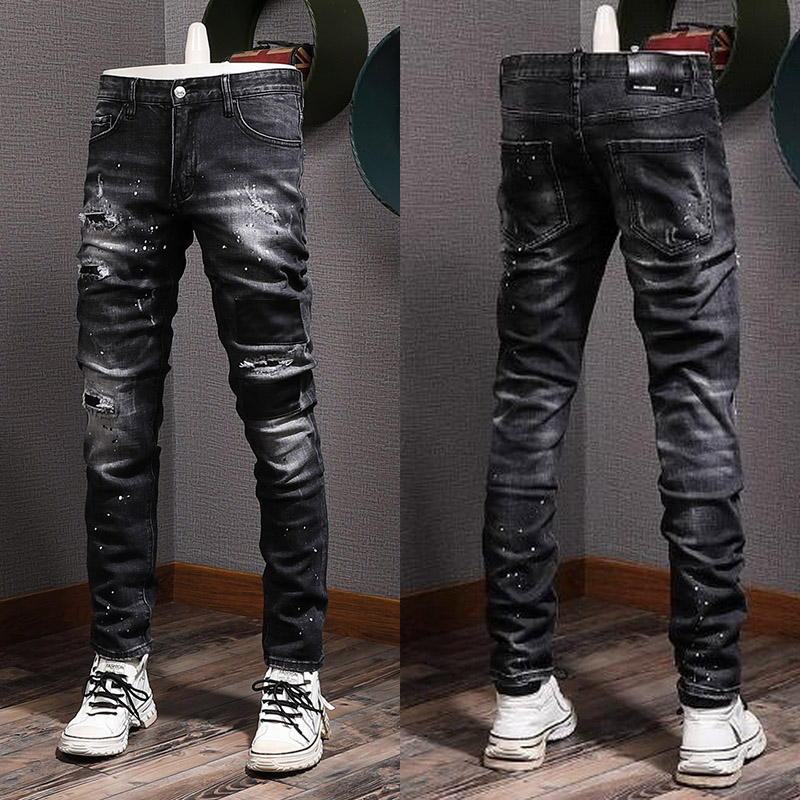 Men Cowboy Trousers US Euro Accent Damaged Jeans Skater Fit Rip Denim