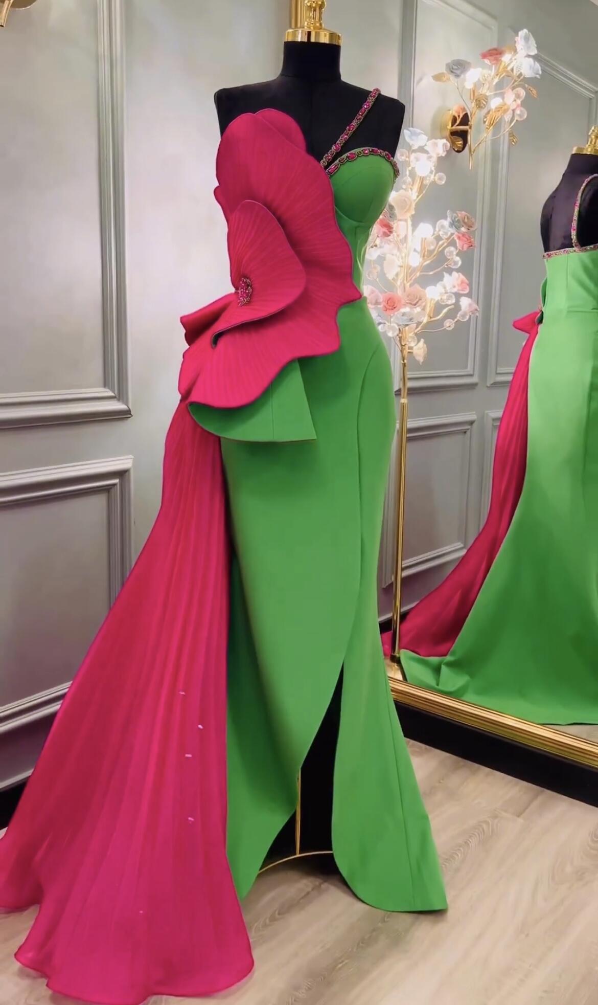 2023 Aso Ebi Mermaid Crystals Prom Dress One Shoulder Satin Evening Formal Party Second Reception Birthday Engagement Gowns Dresses Robe De Soiree ZJ7