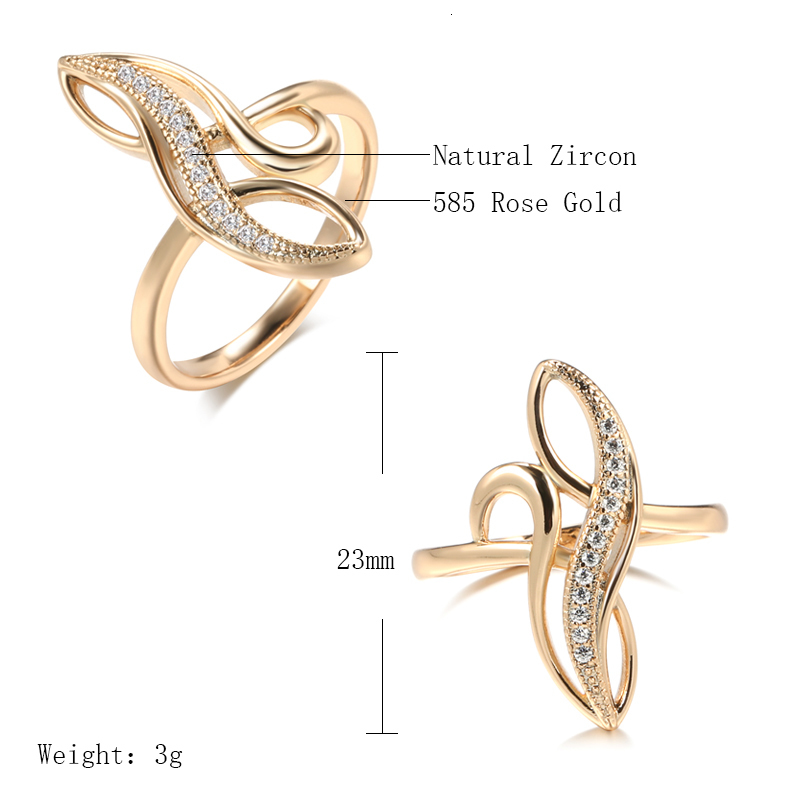 Wedding Rings Elegant Geometric Texture Natural White Zircon For Women 585 Gold Party Personality Fashion Fine Jewelry 230714