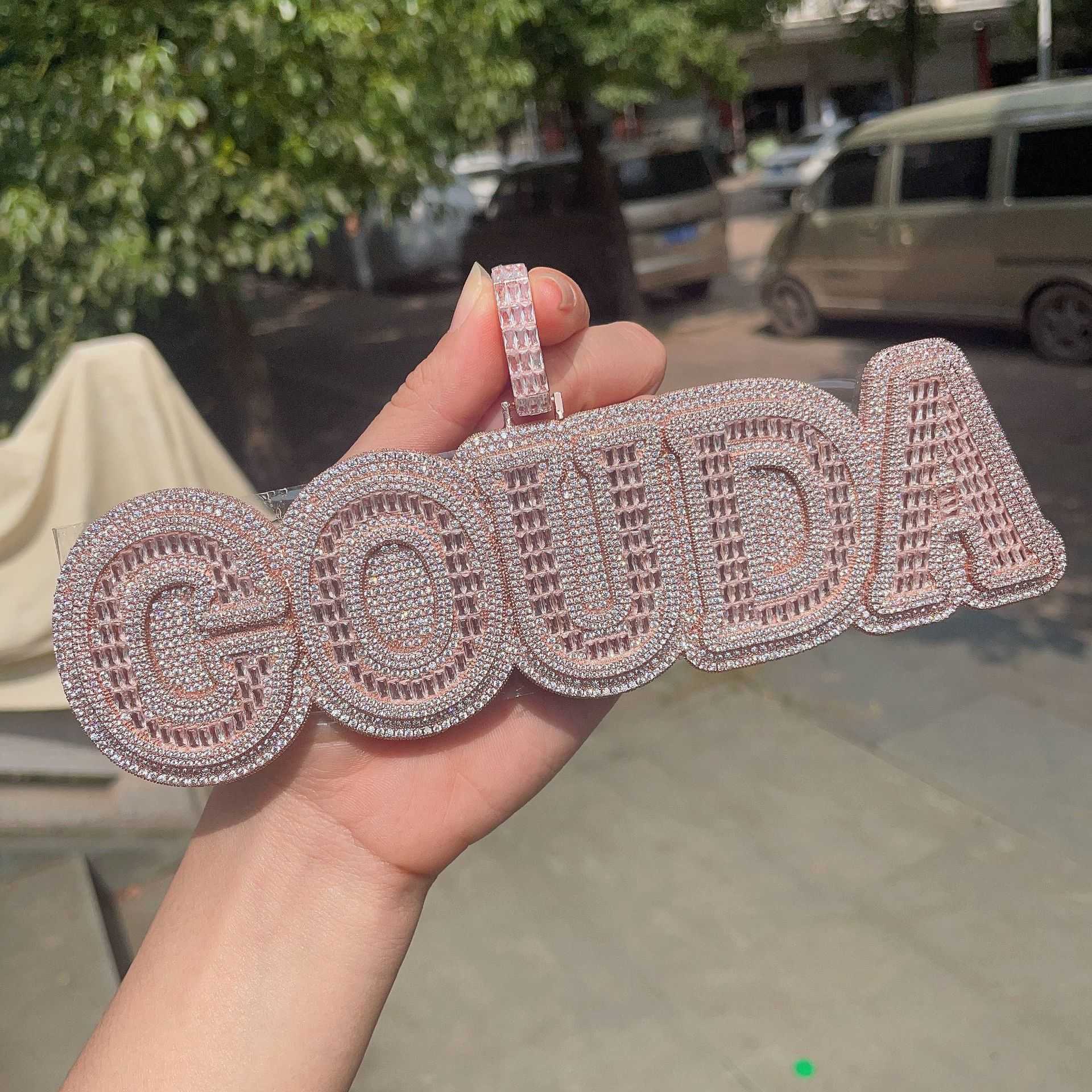 Hip Hop Necklace for Men's Customized Alphanumeric Brass Zircon Plated True Gold Trend Personalized Extra Large Pendant