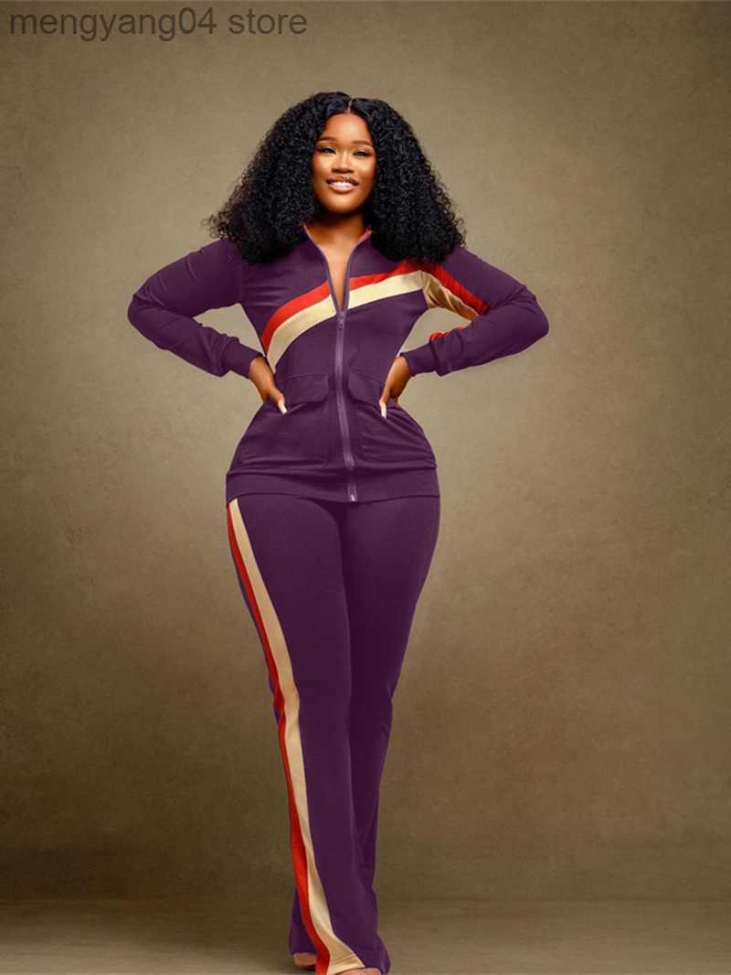 Women's Two Piece Pants Casual Tracksuit Women Two 2 Piece Set Outfits Autumn Clothing Zip Up Patchwork Top and Pants Suit Streetwear Woman Match