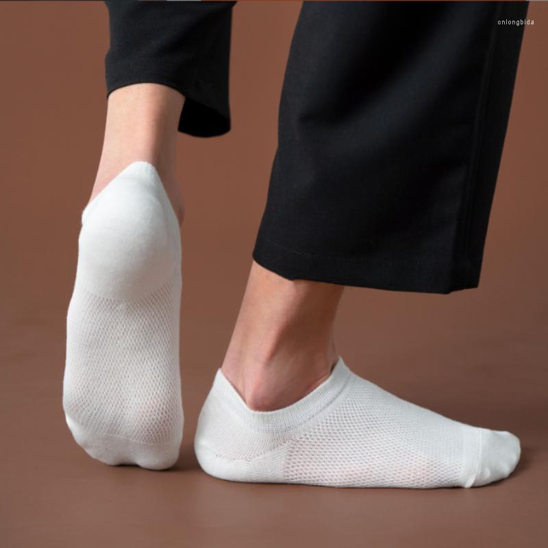 Mens Socks 5 Pair Set Cotton Mesh For Men No Show Invisible Low Cut Summer Silicone Thin Sock Non-Slip Breathable Ankle Comfortable