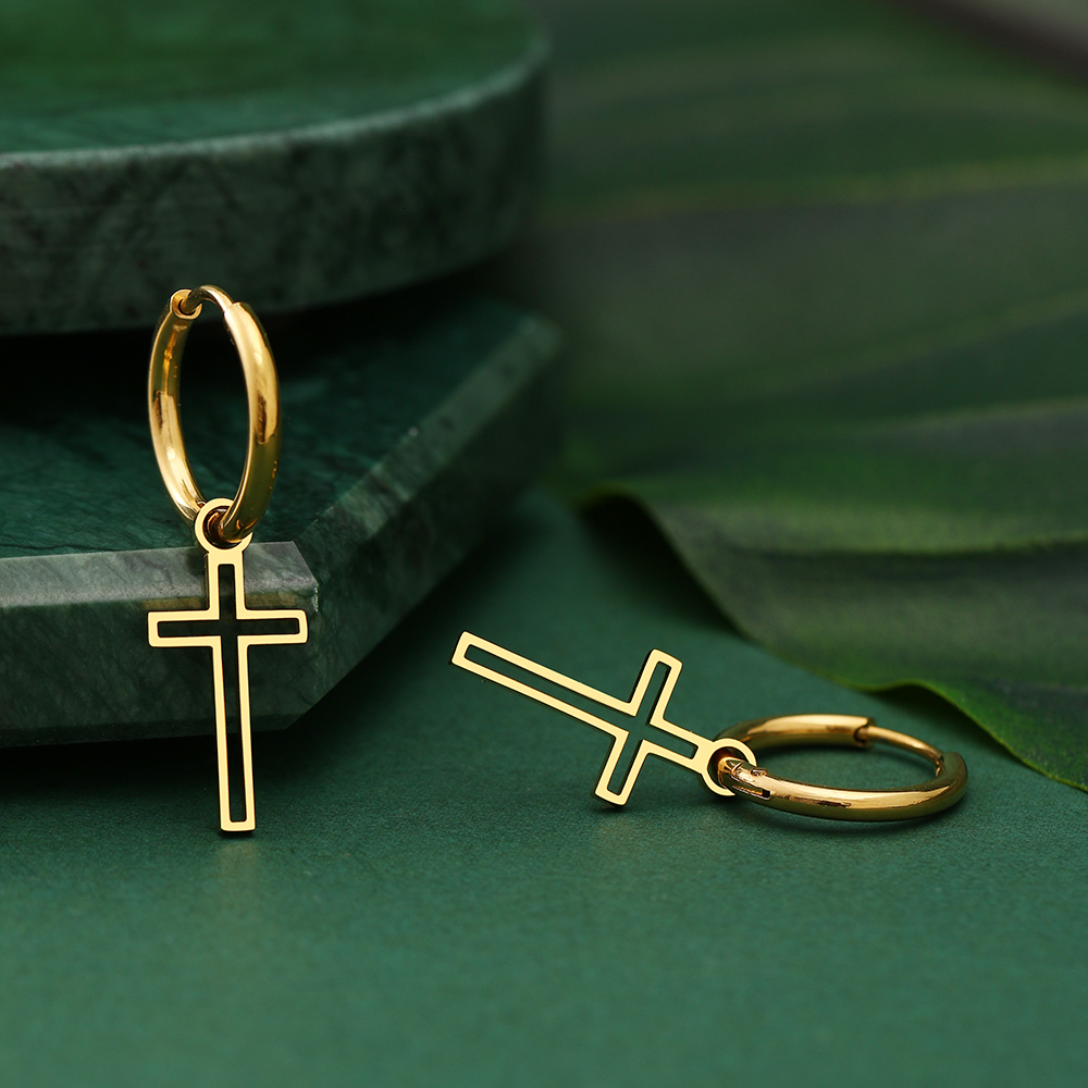 Stud Stainless Steel Earrings Gothic Cross Plated Hoops Trend Charm For Women Jewelry Gifts 230714