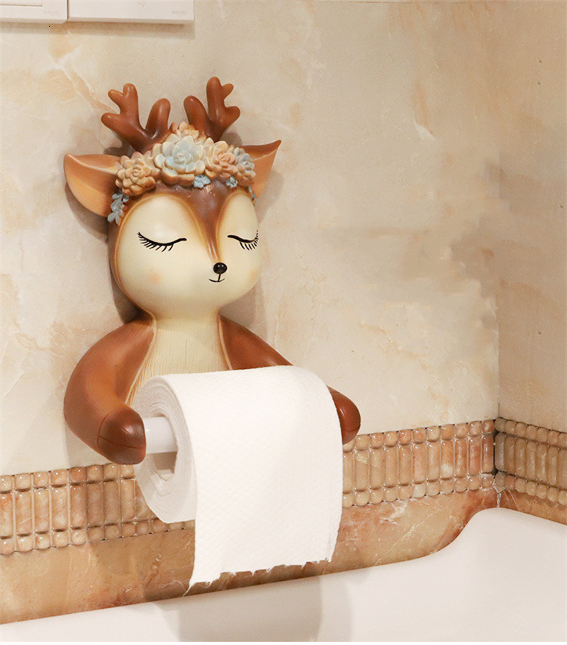 Toilet Paper Holders Decorative Deer Toilet Paper Roll Holder Tissue Rack Bathroom Kitchen Wall Mounted Hanging Paper Shelf Animal Cute Cartoon Deer 2
