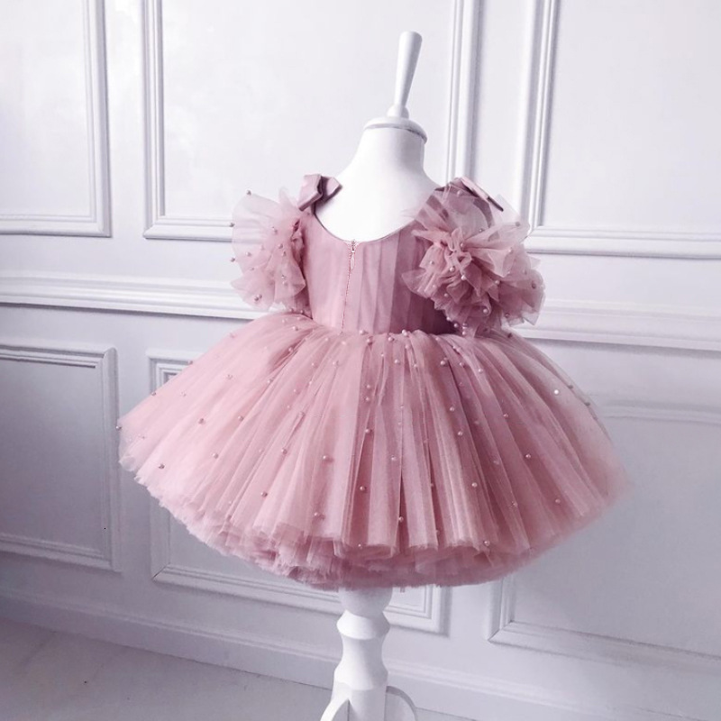 Girl's Dresses Summer Dress 1 Year Flower Girl Pink Puffy Kid Tutu Christening Princess Vestido Toddler Birthday Children Baptism Baby Clothes 23