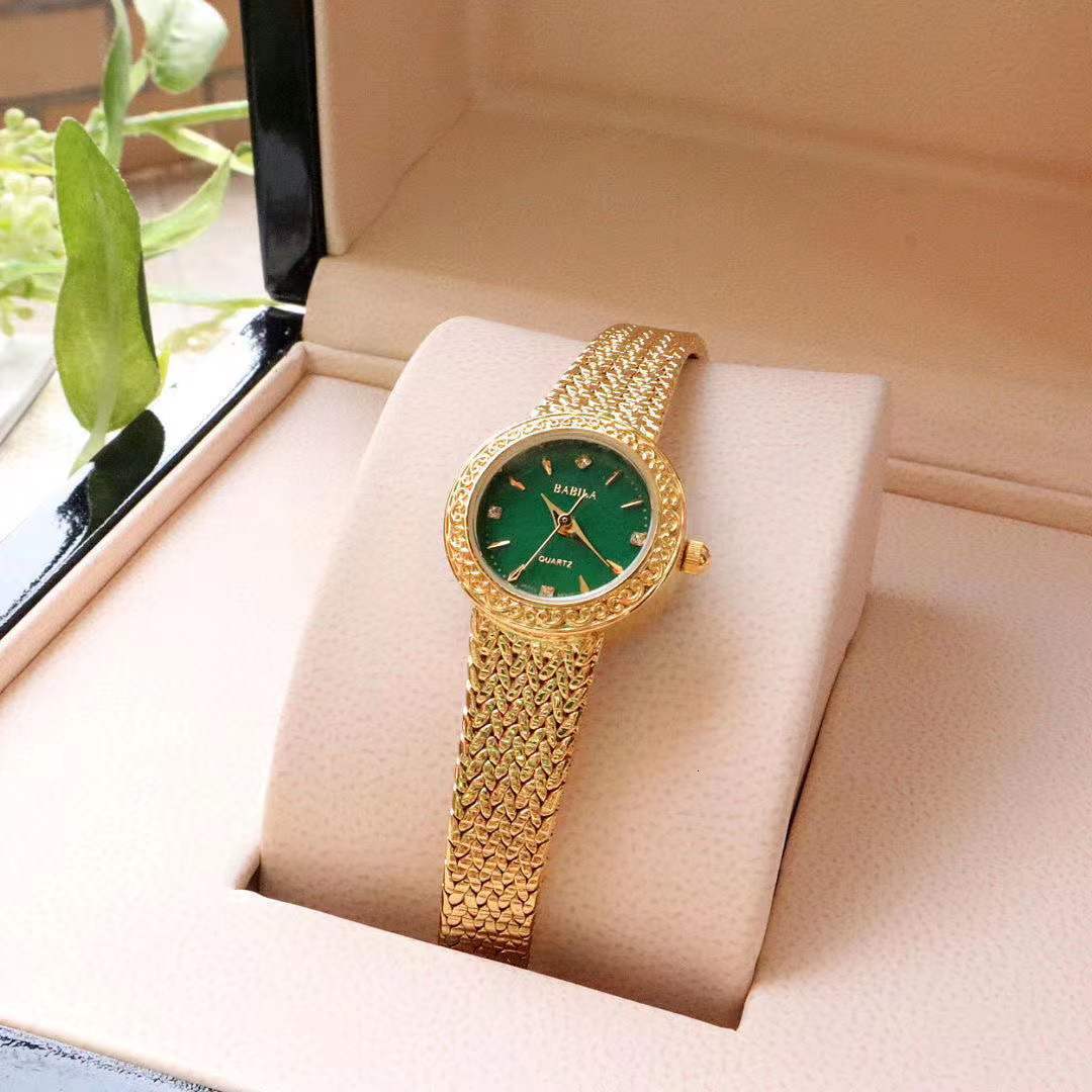 Women s Watches Brass women s watch 24K gold vintage woven strap shell dial carved pattern inlaid diamond for gifts 230714