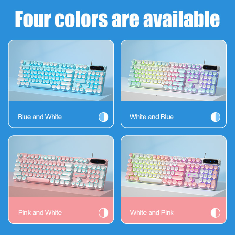 Keyboards Pinson Gaming Robotic Feel Chicken Eating Game Glow Keyboard Cable Punk Color Block Keyboard Computer Notebook External Keyboard 230715