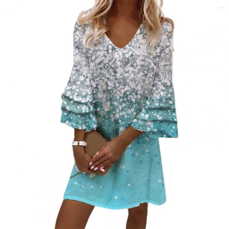 Casual Dresses Summer Elegant Ruffles Sleeve Womens Floral Printed V-Neck Mini Dress Ladies Loose Boho Beach Vestidos