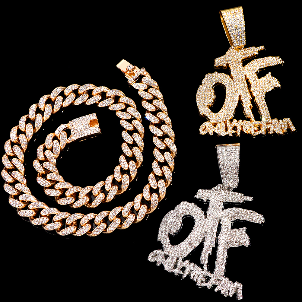 Pendant Necklaces Bg Iced Out OTF Letter Cuban Necklace for Women Men Shiny Zircon Tennis Chain Hip Hop Jewelry 230714
