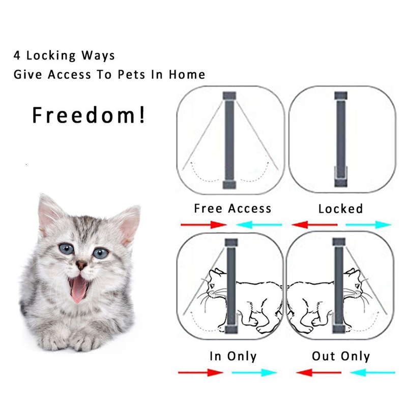 Other Dog Supplies Cat Flap Door with 4 Way Security Lock Controllable Switch Transparent ABS Plastic Gate Puppy Kitten Safety in out Pet Doors Kit 23