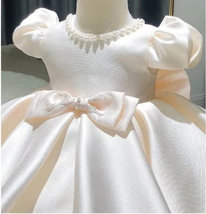 Girl's Dresses Baby Girls Dress Beads Bow born Baptism Dress For Baby 1st Year Birthday Party Dresses Puff Sleeves Toddler Clothes 230714