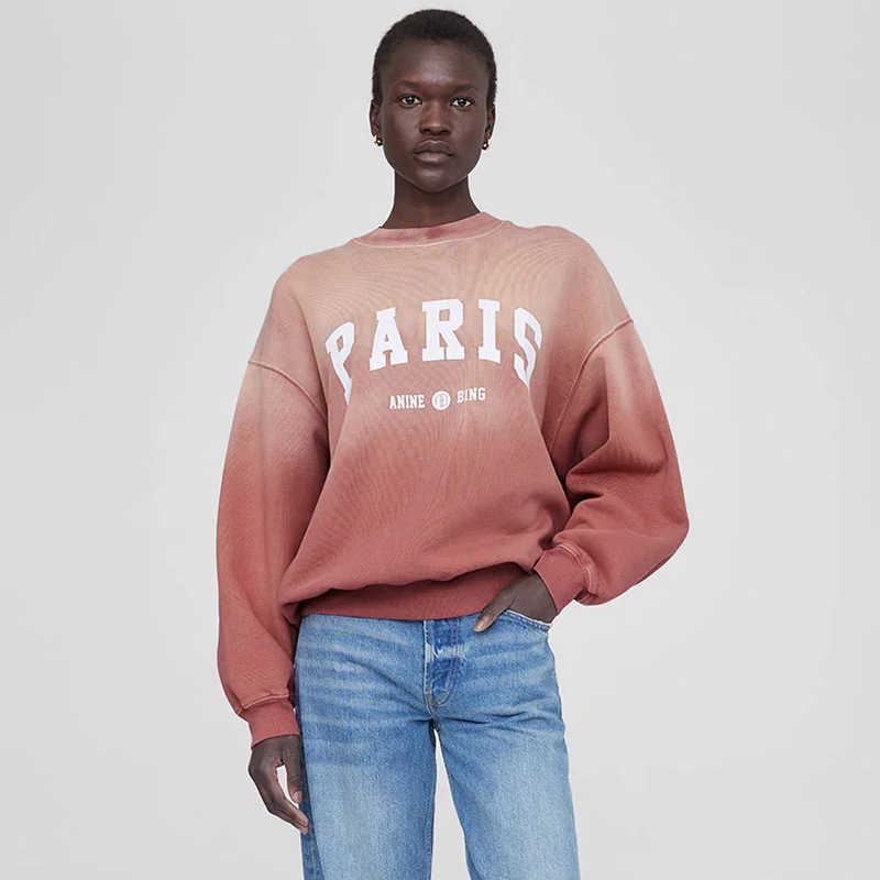 Damen Fleece-Sweatshirt mit Farbverlauf Niche Anines BING Classic bedruckter, gewaschener Kapuzenpullover Stir Fry Cotton Designer-Pullover