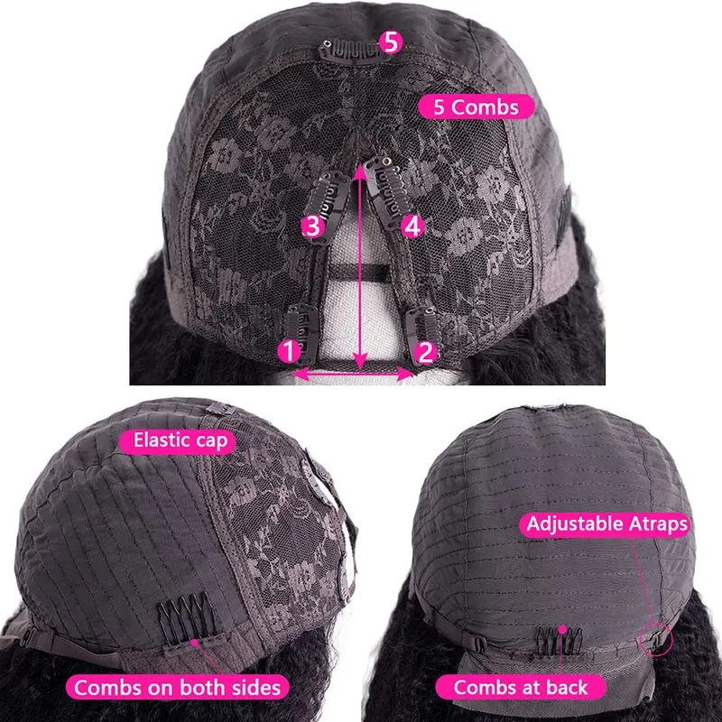 Short Kinky Curly V Part Wig Human Hair No Leave Out Brazilian Hair Wigs for Women 130 Density Deep Wave Curly Glueless VPart Wig